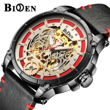 Men's Watch BIDEN 0194 Luxury Cool Automatic Mechanical Watches Brown Skeleton Steampunk Punk Male Clock relogio masculino